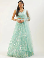 Tulsi Art Outstanding Sky Blue Sequins Net Lehenga Choli With Dupatta | Grocsy