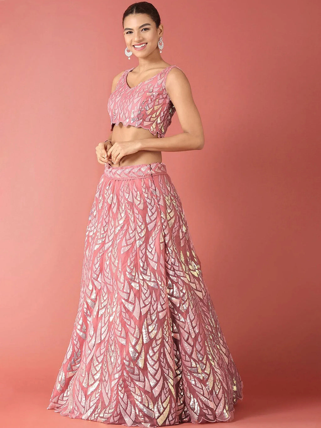 Tulsi Art Fantastic Pink Sequins Net Reception Wear Lehenga Choli With Dupatta | Grocsy