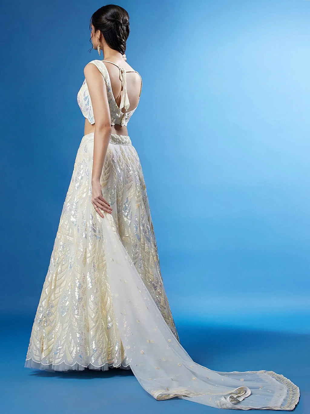 Tulsi Art Beautiful Off-White Sequins Net Engagement Wear Lehenga Choli | Grocsy