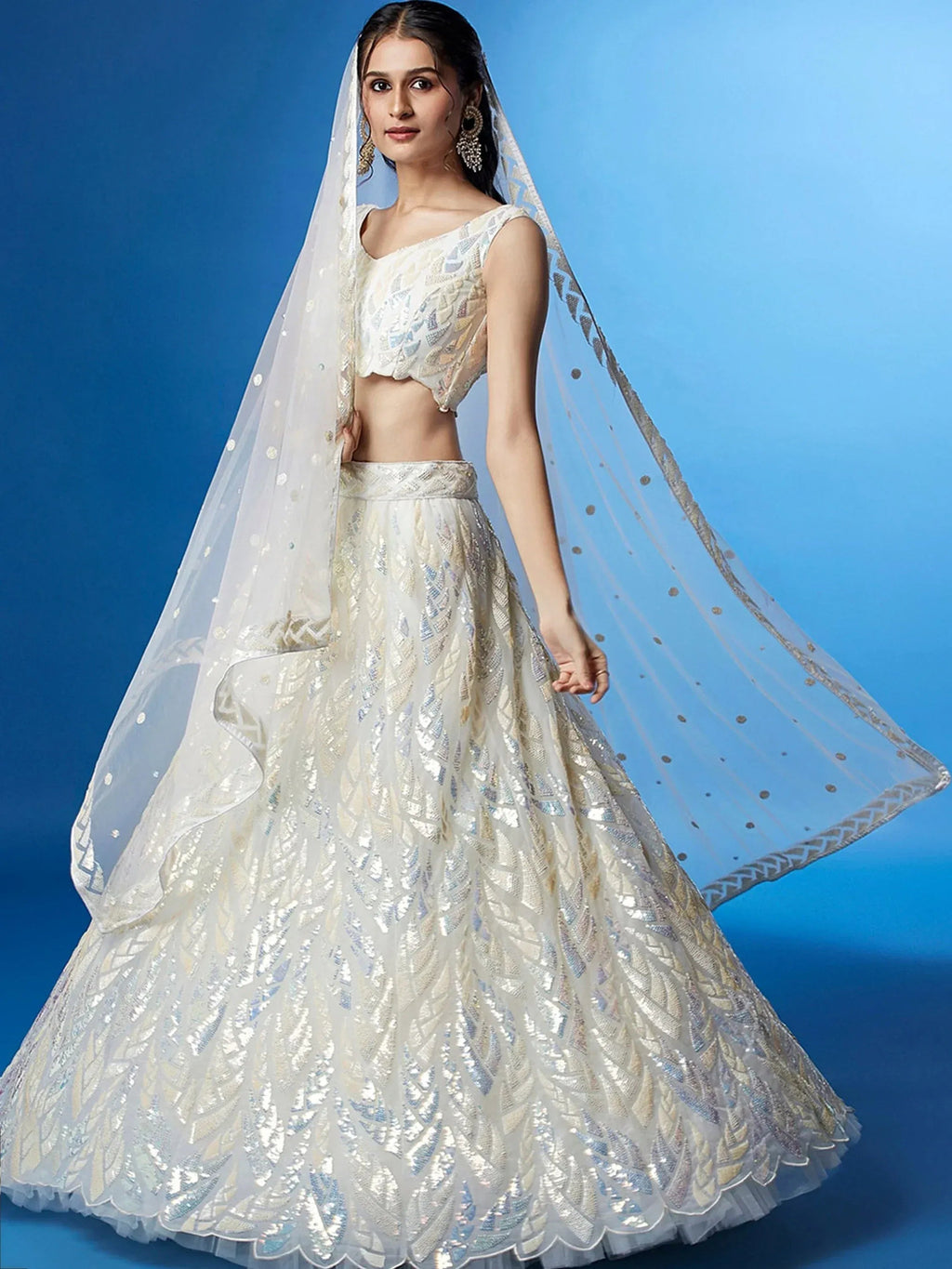 Tulsi Art Beautiful Off-White Sequins Net Engagement Wear Lehenga Choli | Grocsy