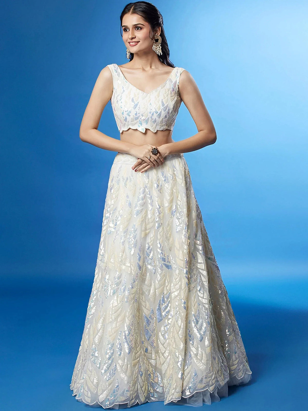 Tulsi Art Beautiful Off-White Sequins Net Engagement Wear Lehenga Choli | Grocsy