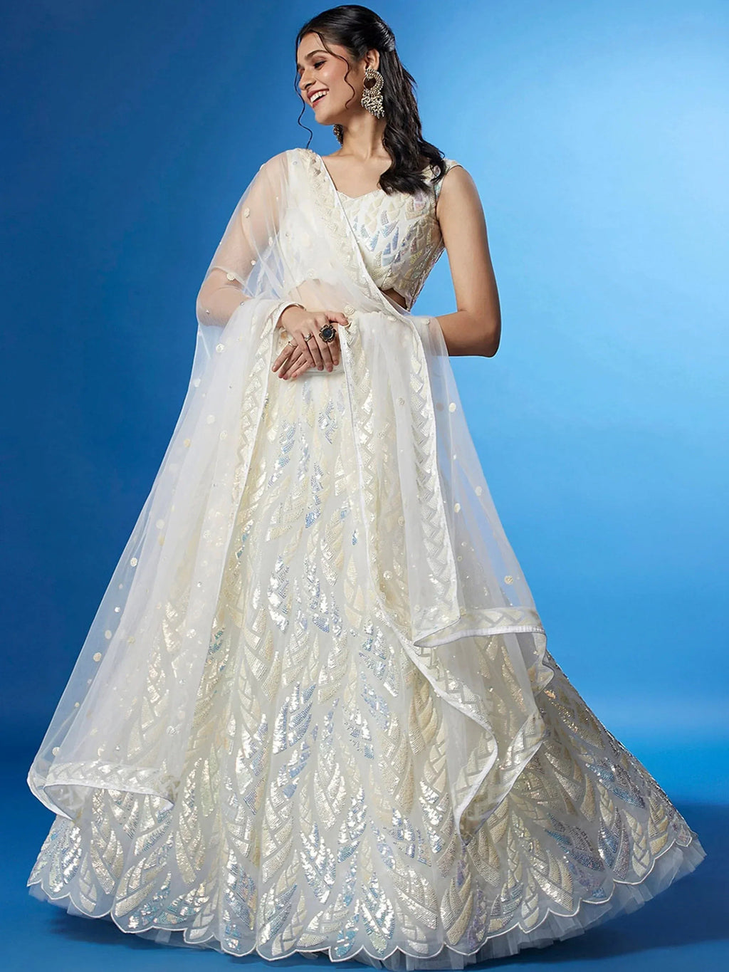 Tulsi Art Beautiful Off-White Sequins Net Engagement Wear Lehenga Choli | Grocsy