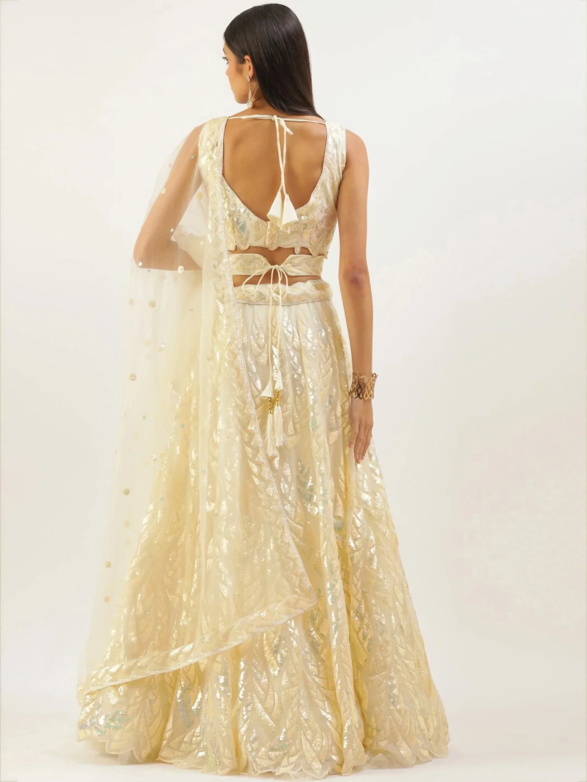 Tulsi Art Attractive Beige Sequins Net Wedding Wear Lehenga Choli With Dupatta | Grocsy