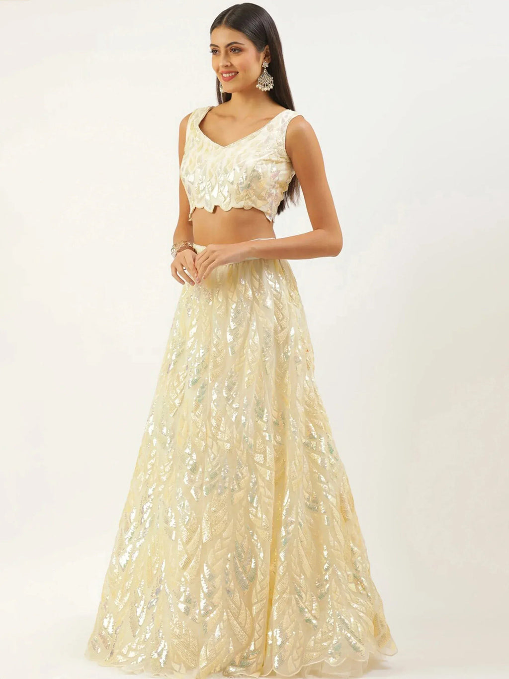 Tulsi Art Attractive Beige Sequins Net Wedding Wear Lehenga Choli With Dupatta | Grocsy