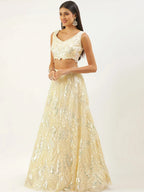 Tulsi Art Attractive Beige Sequins Net Wedding Wear Lehenga Choli With Dupatta | Grocsy