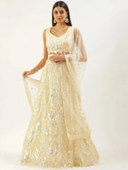 Tulsi Art Attractive Beige Sequins Net Wedding Wear Lehenga Choli With Dupatta | Grocsy
