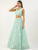 Tulsi Art Outstanding Sky Blue Sequins Net Lehenga Choli With Dupatta | Grocsy