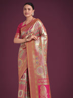 Monjolika Fashion Charming Rani Pink and Gold Soft Banarasi satin Silk Saree With Pretty Blouse Piece | Grocsy