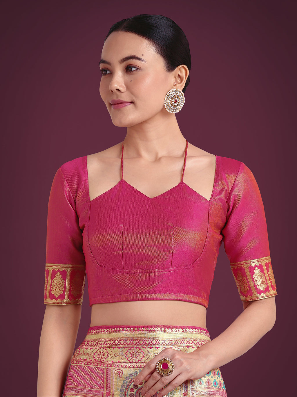 Monjolika Fashion Charming Rani Pink and Gold Soft Banarasi satin Silk Saree With Pretty Blouse Piece | Grocsy
