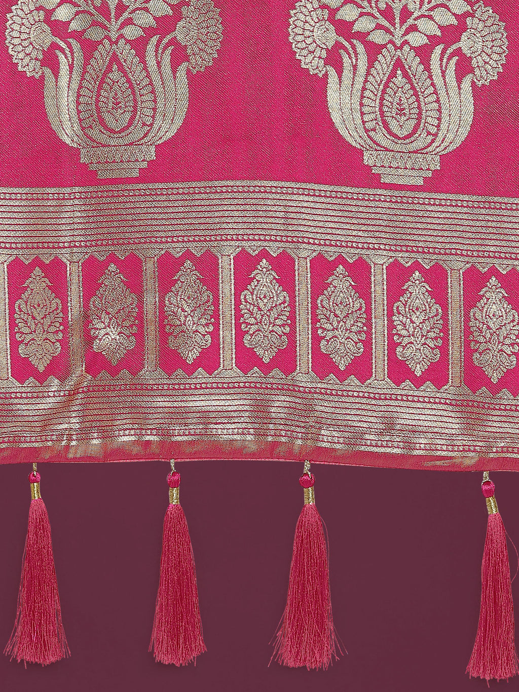 Monjolika Fashion Charming Rani Pink and Gold Soft Banarasi satin Silk Saree With Pretty Blouse Piece | Grocsy