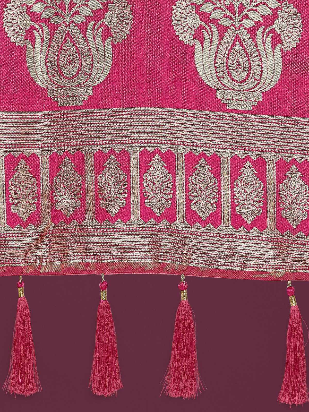 Monjolika Fashion Charming Rani Pink and Gold Soft Banarasi satin Silk Saree With Pretty Blouse Piece | Grocsy