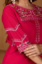 Lorenvalley Fashion Ranipink Viscose Mango Silk Multi Embroidery Thread with Hand Work Kurta Palazzo Dupatta | Grocsy