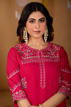 Lorenvalley Fashion Ranipink Viscose Mango Silk Multi Embroidery Thread with Hand Work Kurta Palazzo Dupatta | Grocsy