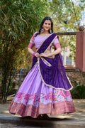 Lorenvalley Fashion Lavender Cotton Silk Thread Embroidery Work Lehenga Choli with Dupatta | Grocsy