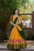 Lorenvalley Fashion Mustard Cotton Silk Thread Embroidery Work Lehenga Choli with Dupatta | Grocsy
