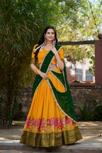 Lorenvalley Fashion Mustard Cotton Silk Thread Embroidery Work Lehenga Choli with Dupatta | Grocsy