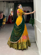 Lorenvalley Fashion Mustard Cotton Silk Thread Embroidery Work Lehenga Choli with Dupatta | Grocsy