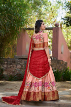 Lorenvalley Fashion Peach Cotton Silk Thread Embroidery Work Lehenga Choli with Dupatta | Grocsy