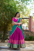 Lorenvalley Fashion Pink Cotton Silk Thread Embroidery Work Lehenga Choli with Dupatta | Grocsy