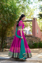 Lorenvalley Fashion Pink Cotton Silk Thread Embroidery Work Lehenga Choli with Dupatta | Grocsy