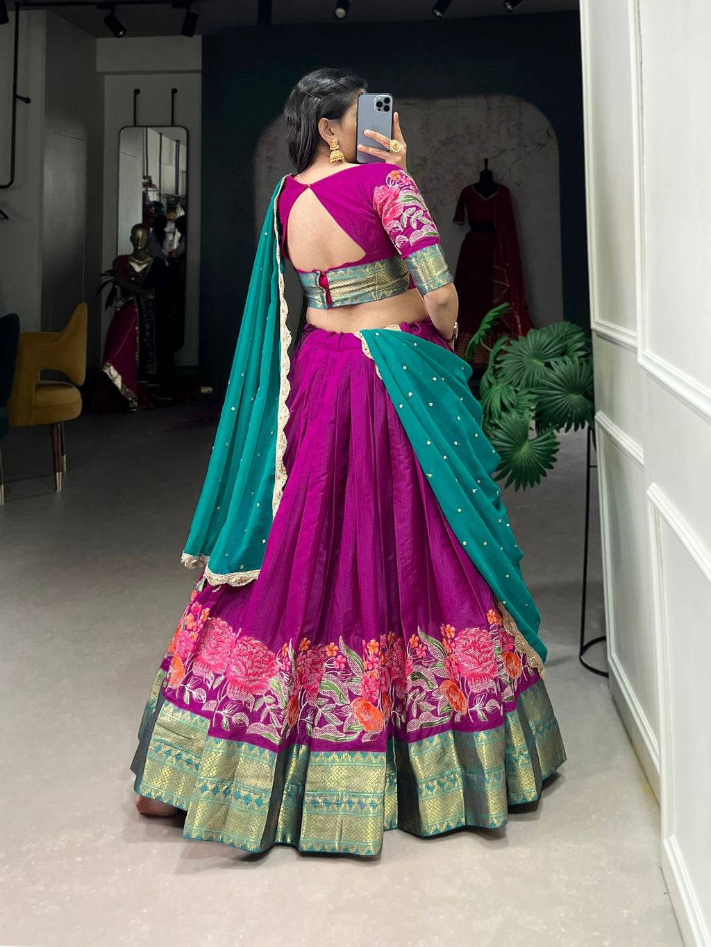 Lorenvalley Fashion Pink Cotton Silk Thread Embroidery Work Lehenga Choli with Dupatta | Grocsy