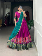 Lorenvalley Fashion Pink Cotton Silk Thread Embroidery Work Lehenga Choli with Dupatta | Grocsy
