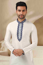 Raivat Ethnic Banarasi Art Silk Thread Work Kurta Pajama In Off White Colour | Grocsy