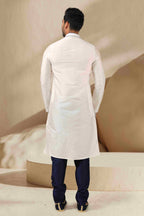 Raivat Ethnic Banarasi Art Silk Thread Work Kurta Pajama In Off White Colour | Grocsy