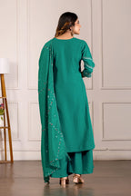 Lorenvalley Fashion Teal Viscose Mango Silk Multi Embroidery Thread with Hand Work Kurta Palazzo Dupatta | Grocsy