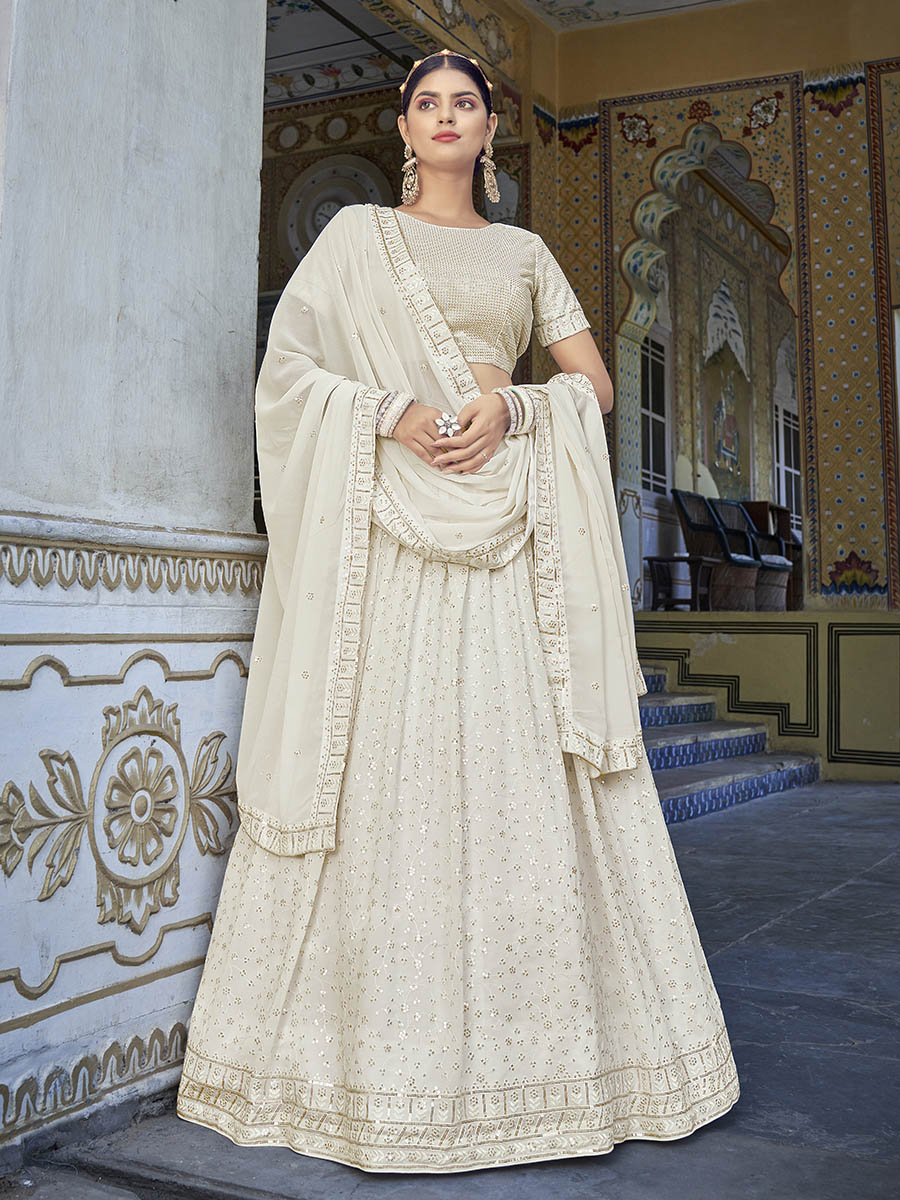 Myra Off White Georgette Embroidered Designer Lehenga Choli | Grocsy