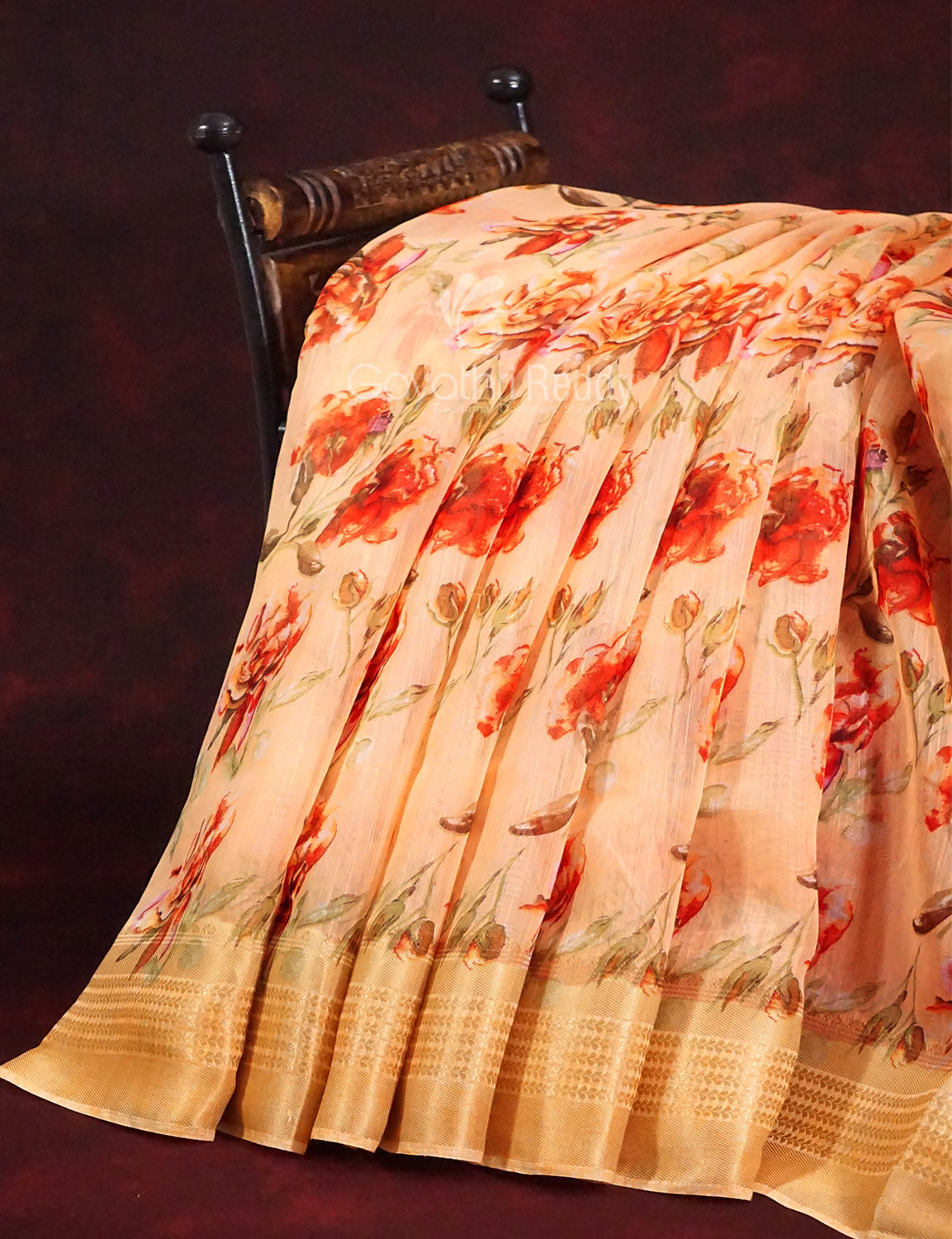 Shades of Orange Colour Printed Semi Chanderi Saree By Gayathri Reddy Designer Studio | Grocsy