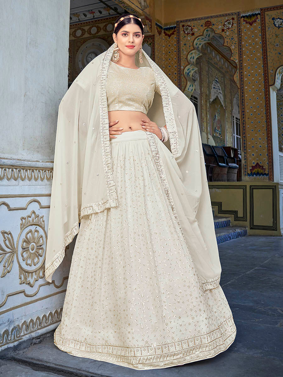 Myra Off White Georgette Embroidered Designer Lehenga Choli | Grocsy