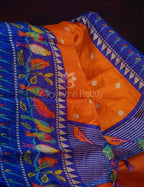 Orange Coloured Saree With Contrast Royal Blue Printed Semi Soft Silk Kota Saree By Gayathri Reddy Designer Studio | Grocsy