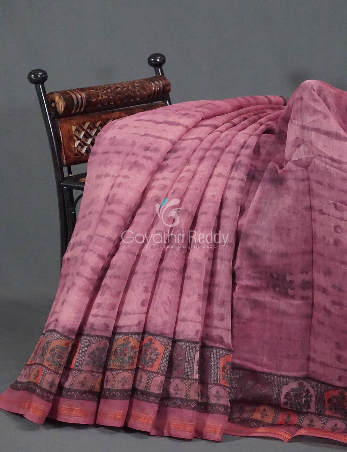 Mauve Pink Colour Geometric Print Semi Chanderi Saree By Gayathri Reddy Designer Studio | Grocsy