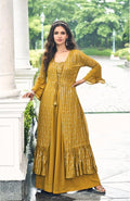 Anaita Mustard Georgette Stitched Shrug Suit With Sequence Thread Work | Grocsy