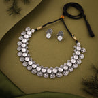 Tehzeeb Creations Silver Plated White Colour Stone Jewellery Choker Necklace Set With Matching Pair of Stud Earrings | Grocsy