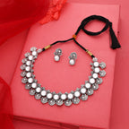 Tehzeeb Creations Silver Plated White Colour Stone Jewellery Choker Necklace Set With Matching Pair of Stud Earrings | Grocsy