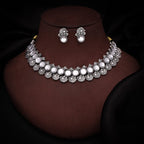 Tehzeeb Creations Silver Plated White Colour Stone Jewellery Choker Necklace Set With Matching Pair of Stud Earrings | Grocsy