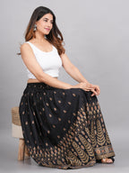 House of RP Women's Black & Golden Rayon Ethnic Printed Circular Skirt | Grocsy