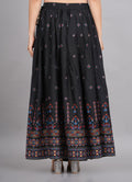 House of RP Women's Black & Pink Rayon Ethnic Printed Circular Skirt | Grocsy
