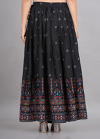 House of RP Women's Black & Pink Rayon Ethnic Printed Circular Skirt | Grocsy
