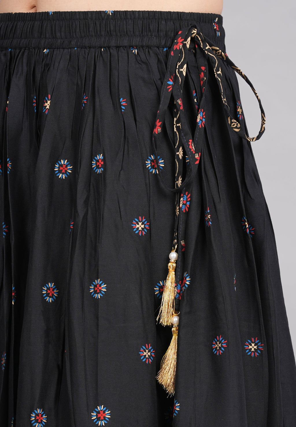 House of RP Women's Black & Pink Rayon Ethnic Printed Circular Skirt | Grocsy