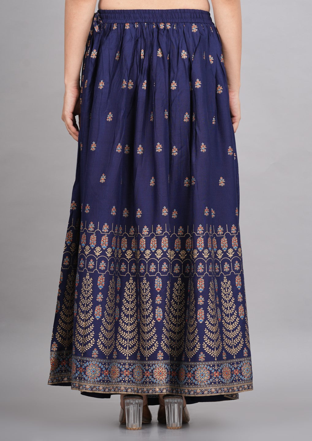 House of RP Women's Blue Rayon Ethnic Printed Circular Skirt | Grocsy