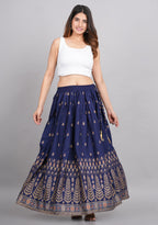 House of RP Women's Blue Rayon Ethnic Printed Circular Skirt | Grocsy