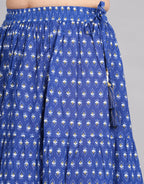 House of RP Women's Light Blue Rayon Ethnic Printed Circular Skirt | Grocsy