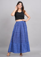 House of RP Women's Light Blue Rayon Ethnic Printed Circular Skirt | Grocsy