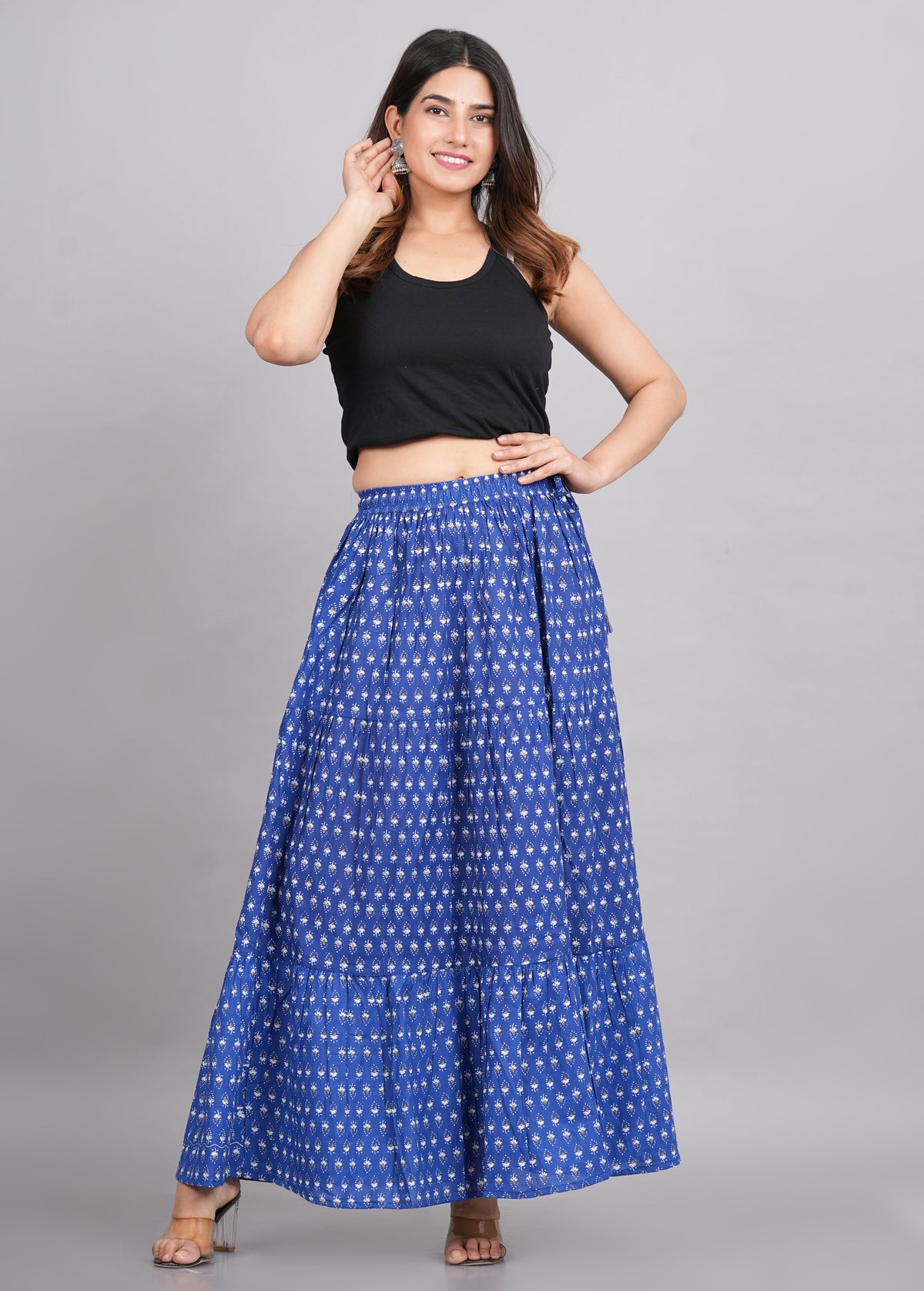 House of RP Women's Light Blue Rayon Ethnic Printed Circular Skirt | Grocsy