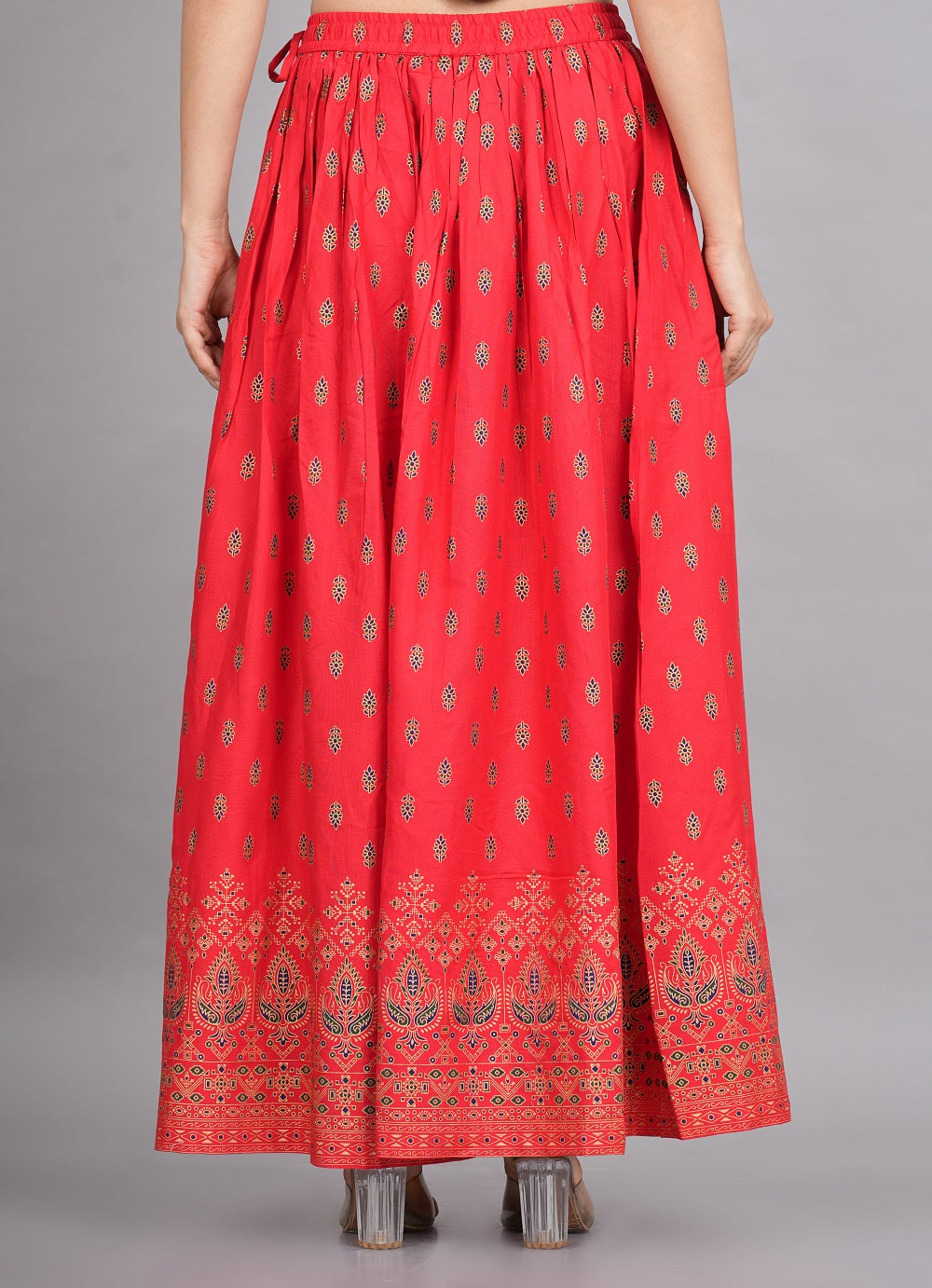 House of RP Women's Red Rayon Ethnic Printed Circular Skirt | Grocsy