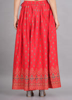 House of RP Women's Red Rayon Ethnic Printed Circular Skirt | Grocsy