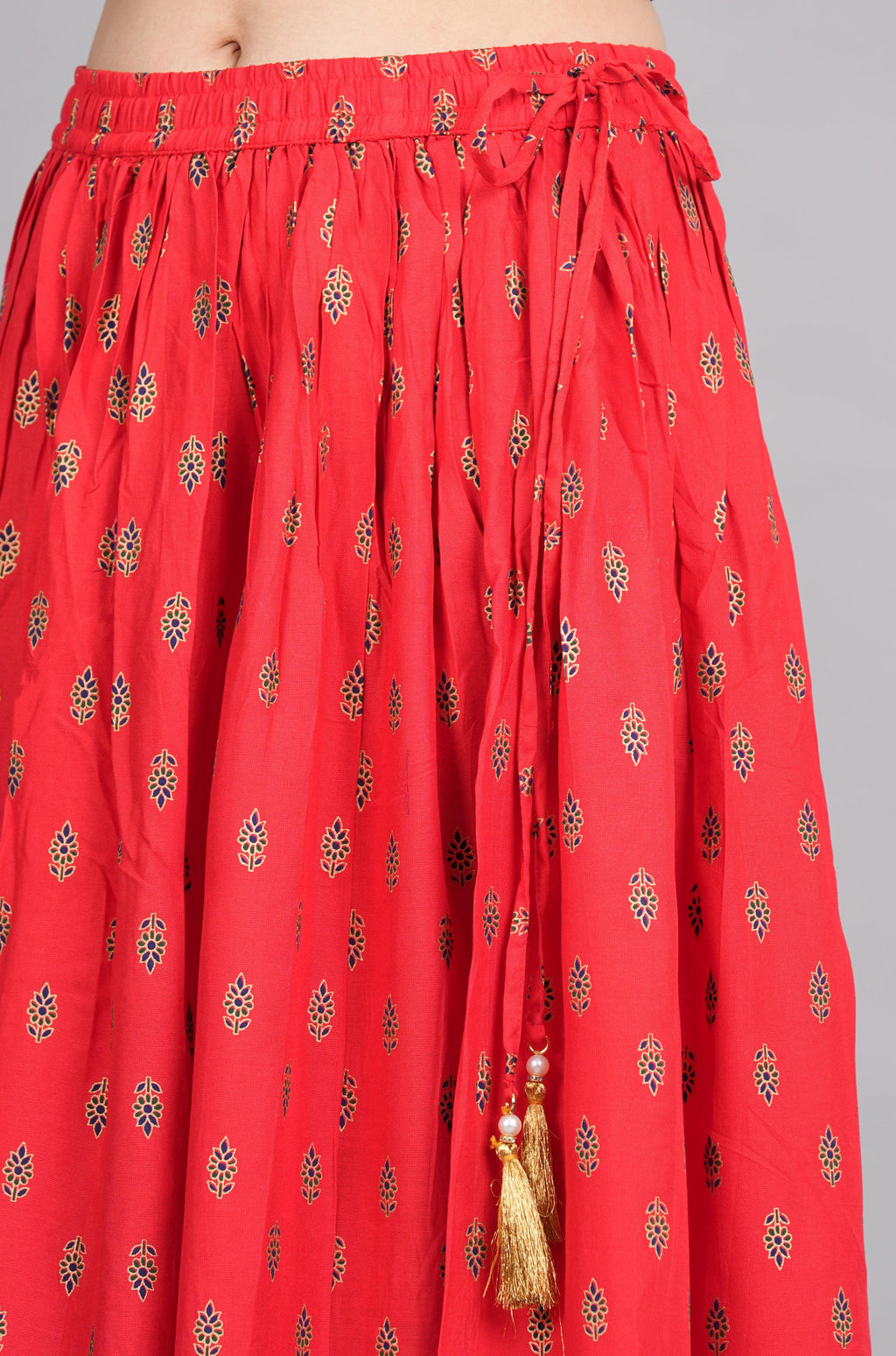 House of RP Women's Red Rayon Ethnic Printed Circular Skirt | Grocsy